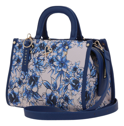 Bolso Dama Satchel Gorett Original Color Azul Marino Flores
