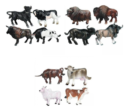 12 Piezas De Estatuilla De Ganado Simulado Toro Animales