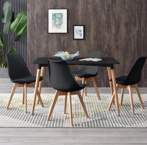 Juego Comedor - Mesa Eames + 4 Sillas Acolchonas Tulip