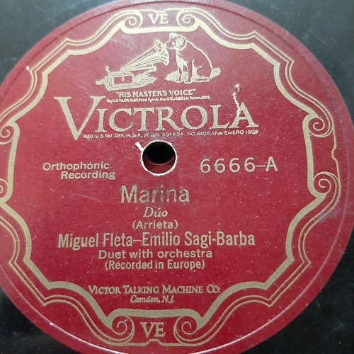 Pasta Miguel Fleta Emilio Sagi Barba Victrola Tc1