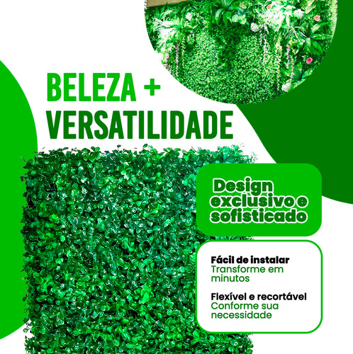Kit 08 Placas De Parede Verde Folhagem Sintético Artificial Para Jardim Vertical Muro De Plantas Buchinhos Painel Cheios Inglês 40x60cm Grama Decoração Casa Comércio Área Interna e externa floresta ur