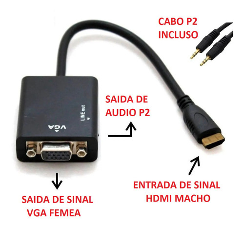 Cabo Adaptador Hdmi Para Vga Para Tv Pc Xbox Notebook