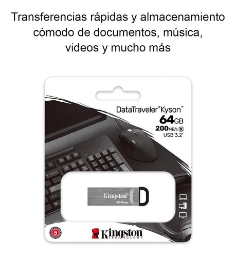 Imagen 6 de 8 de Pendrive Kingston Datatraveler Kyson 64gb Usb 3.1 Gen 1 Ade
