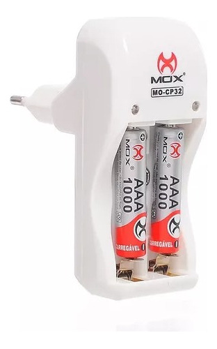 2 Pilhas Recarregáveis Palito Aaa (palito) + Carregador Mox MO-CP32