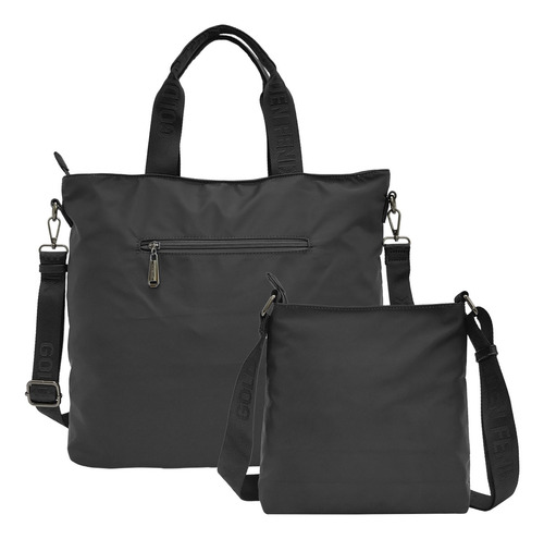Kit Bolsa Feminina Transversal Mão E Ombro Grande Pequena Cor Preto Desenho Do Tecido Tecido Liso