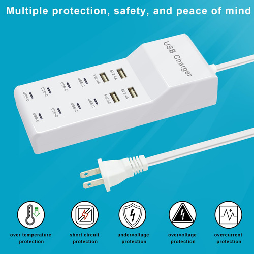 Cargador Usb 12 Puertos - 4 Usb-a Y 8 Usb-c Blanco