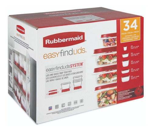 Set De Recipientes 34pzas C/ Tapas Porta Comida Rubbermaid