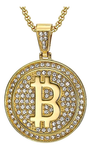 Collar Dije Bitcoin Para Hombre Hip Hop De Acero Color Oro