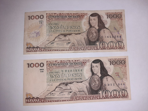 Billete 1000 Pesos Sor Juana Asbaje 1983 Variante Verde Café (Usado)