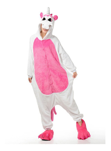 Kigurumi Pijamas Adultos Plush Disfraz Unicornio Blanco Y Ro
