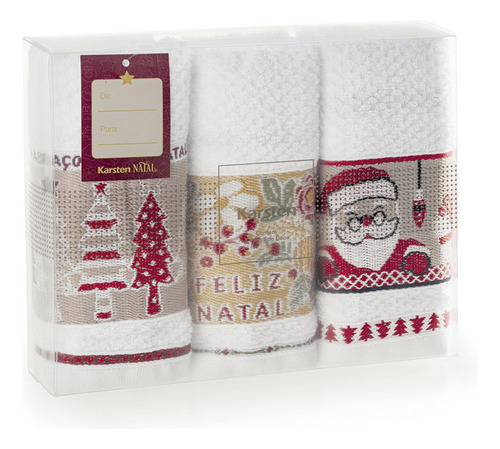 Kit Pano De Copa Prato Karsten Festivo Natal Branco 3 Pçs