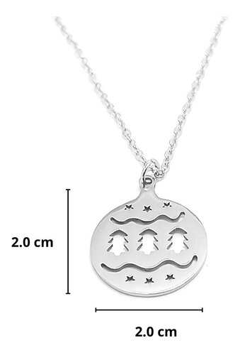 Imagen 2 de 5 de Collar Mujer Hombre Dije Esfera Árbol Navidad Acero Plata