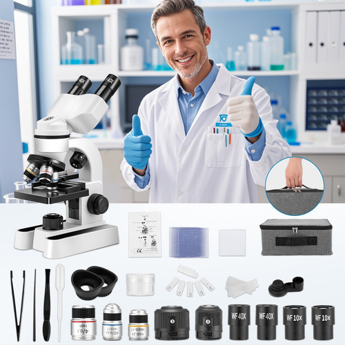 Kit De Microscopio Óptico Acromático Binocular 1600x Con Luz
