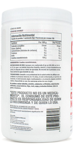 GNC Pro Performance Creatina Monohidratada 5000 mg - 500 Gr Sabor sem sabor