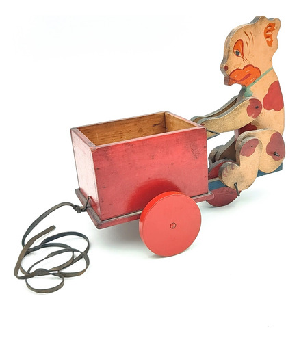 Perro Carrito Arrastre Madera Muy Antiguo 1920 - Juguete (Usado)