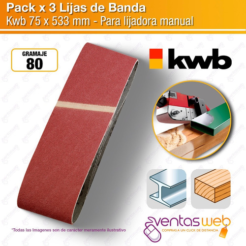 Imagen 2 de 5 de Lija De Banda 75 X 533 Mm Kwb Madera Y Metal Pack X 3 Unid