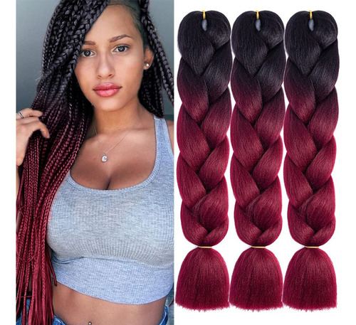 Extensiones 100% De Kanekalon Puro Para Trenzas Africanas Color Negro/Rojo