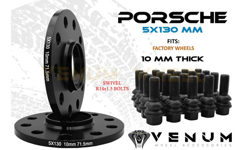 2 Espaciador Rueda Porsche Negro Centrado Buje 0.394 in X