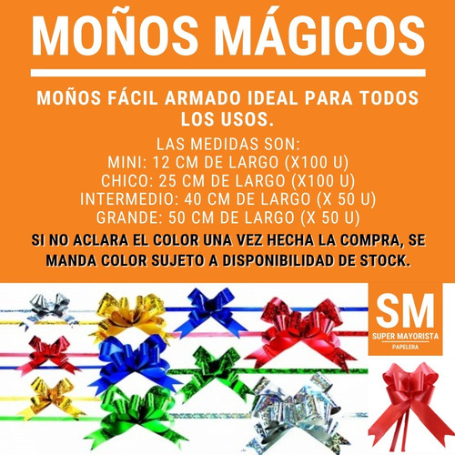 Moños Magicos Grande X50 Mate Todos Los Colores Para Regalo