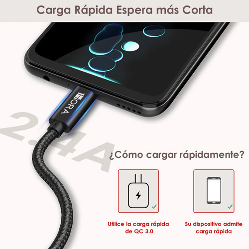 Cable V8 Micro Usb 1hora 2.4a Trenzado Uso Rudo Cab248
