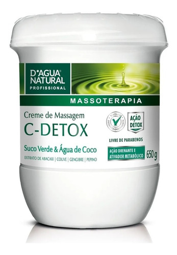 Imagem 1 de 1 de Creme De Massagem C-detox 650g D'agua Natural