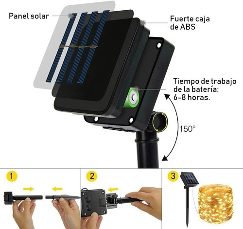 Luces De Navidad Solares De 10 M, 100 Led, Impermeables, 6 P