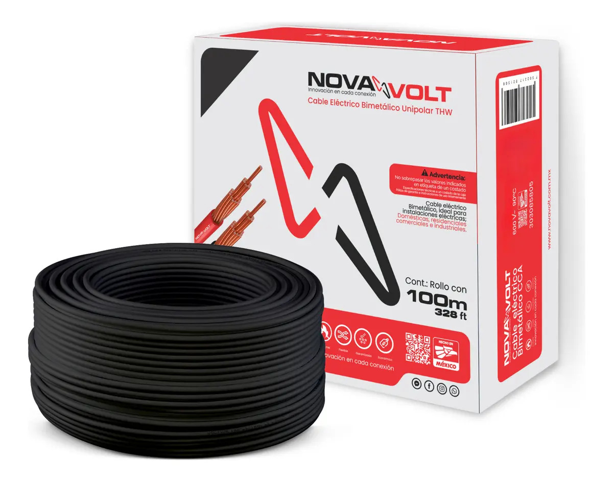 Cable Electrico Calibre 12 Thw Cca 100 M Unipolar Cubierta Negro