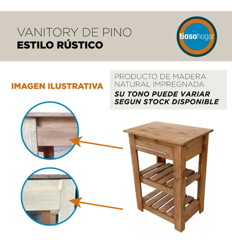 Imagen 2 de 10 de Vanitory Deck Barral Bacha Estilo Campo 50 40 Cm Mueble Baño