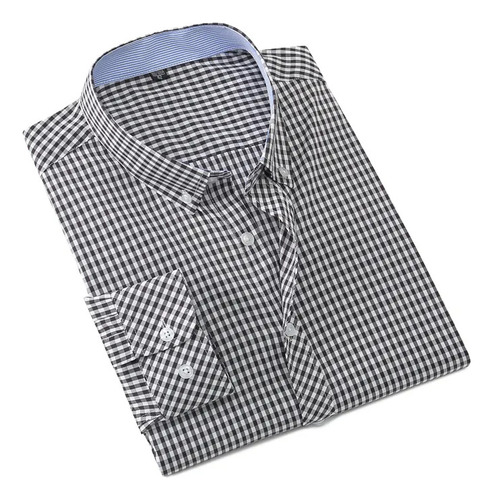 Camisa A Cuadros Finos Para Hombre De Talla Grande, Más Tela