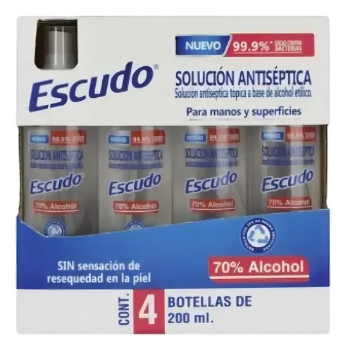 Solución antiséptica Escudo manos y superficies 200ml spray pack 4 unidades