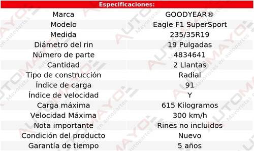 Set 2 Llantas Eagle F1 Supersport Goodyear 235/35r19 91y