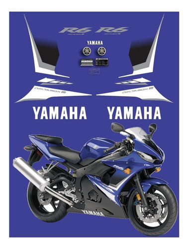 Kit Adesivos Moto Yamaha R6 2009 Azul Ca-15088