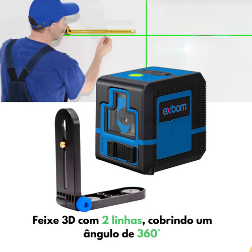 Nìvel A Laser 2 Linhas Verde Cruz 3d Bateria Autonivelante