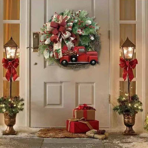 Mc Decoración Colgante Para Puerta Con Corona Navideña Camió