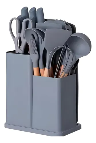 Conjunto 19 Peças Utensílios Cozinha Silicone Jogo Cor Cinza