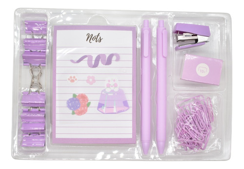 Set Escolar De Papelería Lila Con Libreta De Notas Infantil