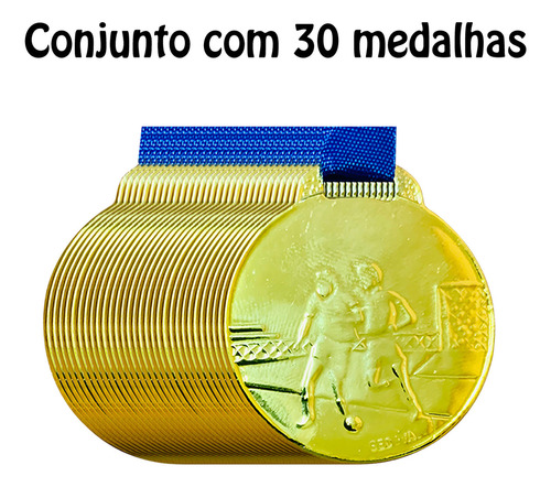 30 Medalhas Diâmetro Ø35mm Futebol Futsal Imediato Cor Ouro