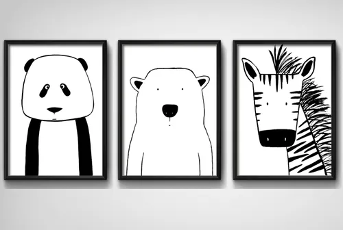 comprar Set 3 Cuadros Panda Oso Cebra Decoracion Dormitorio Niños