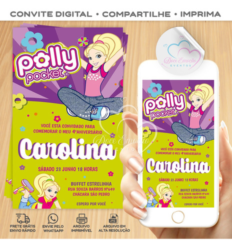 Convite Personalizado Digital Polly Pocket