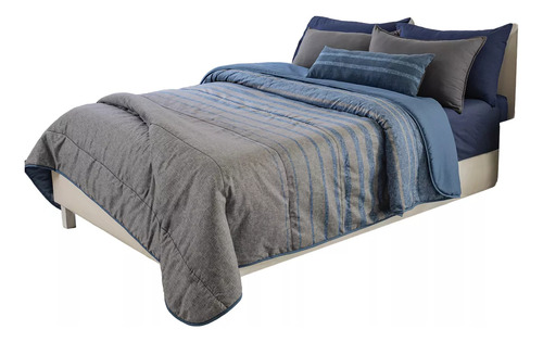Juego De Edredon Matrimonial Xl / Queen Size Oakland Azul / Gris Vianney