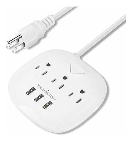 Transston Tira De Alimentacion De 3 Salidas Y 3 Puertos Usb