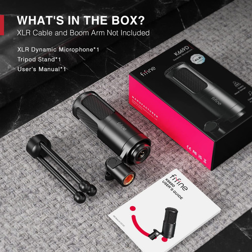 Microfone Dinamico Fifine K669d Xlr Streaming Podcast Vocal Preto