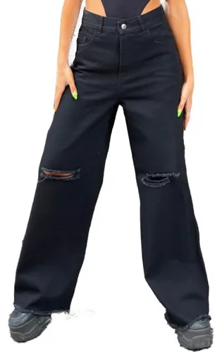 Pantalon De Jean Ancho Rigido Mujer Jean Mom Roto Pant Dama