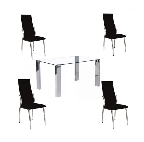 Juego Comedor Vidrio Y Cromo Delhi + 4 Sillas Viena 