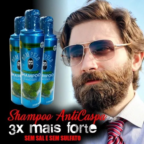 2 Shampoo Anti Caspas 3 Em 1 Barba Cabelo E Bigode Masculino