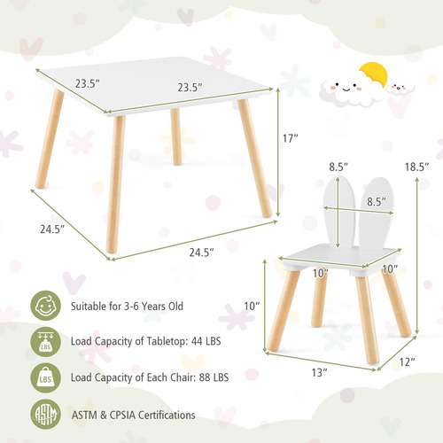 Costzon Juego De Mesa Y Silla Para Niños 3 Piezas De Mesa De Color
