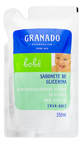 Sabonete Líquido de Glicerina Erva-Doce Granado Bebê Sachê 250ml Refil