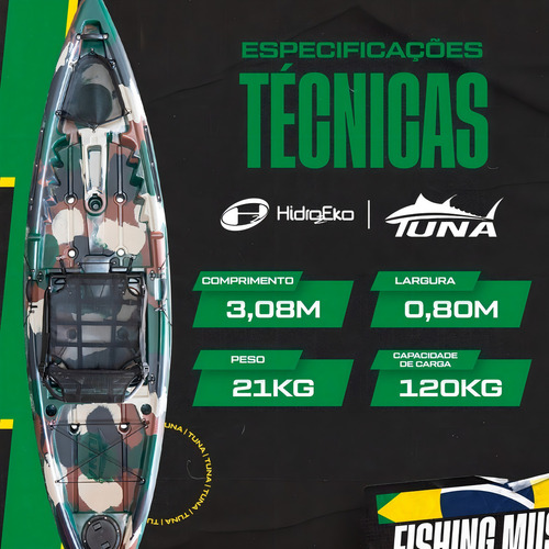 Kayak de pesca Tuna Pro Hidro 2 Eko con remo y silla, color gris con negro