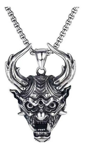 Collar Dije Vikingo De Demonio Con Máscara De Cara Cuernos 