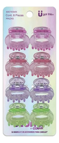 4 Pzas Pinzas Para Cabello Scunci Conair Colores Translucido